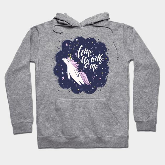 Unicorn Come Fly With Me Hoodie by Mako Design 